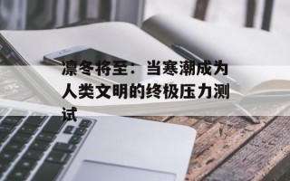 凛冬将至：当寒潮成为人类文明的终极压力测试