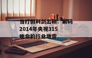 当打假利剑出鞘：解码2014年央视315晚会的行业地震