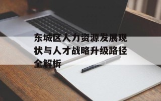 东城区人力资源发展现状与人才战略升级路径全解析